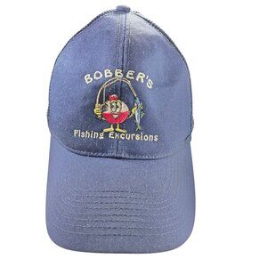 Vtg trucker hat cap Bobbers Fishing Excursions Blue Mesh Snapback embroidered